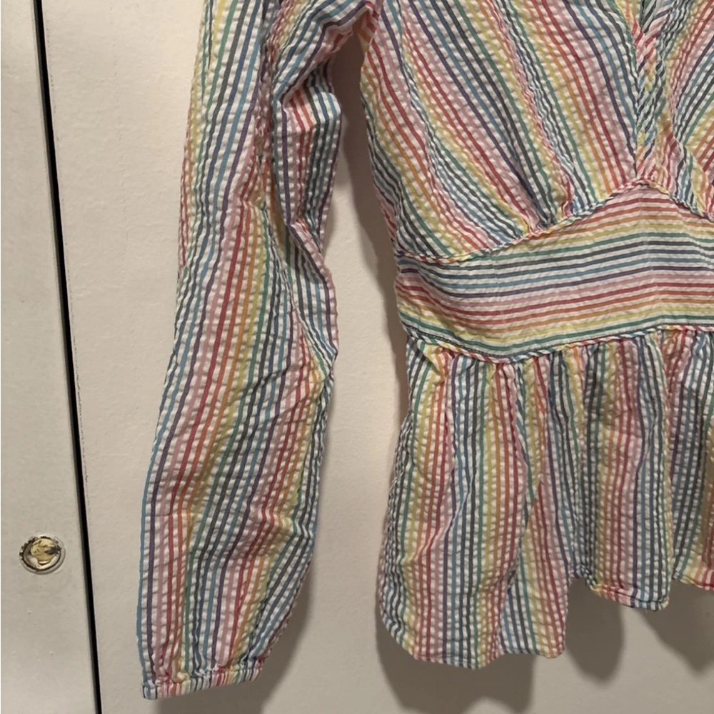 J.Crew V-Neck Peplum Rainbow Seersucker Top XS - Picture 4 of 5